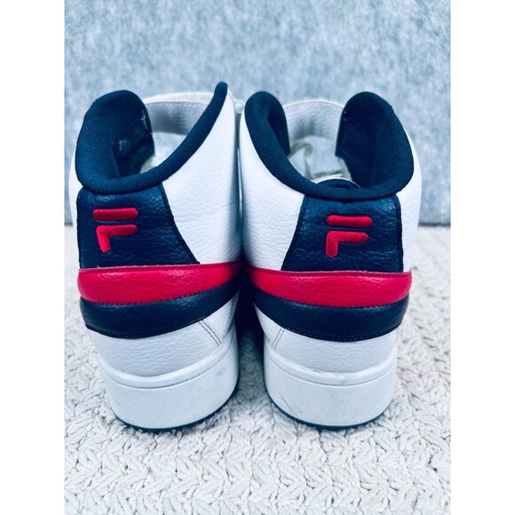 Fila Mens High-Top Sneakers White/Red/Blue Leather Lace-Up & Hook-And-Loop Strap - Picture 4 of 8